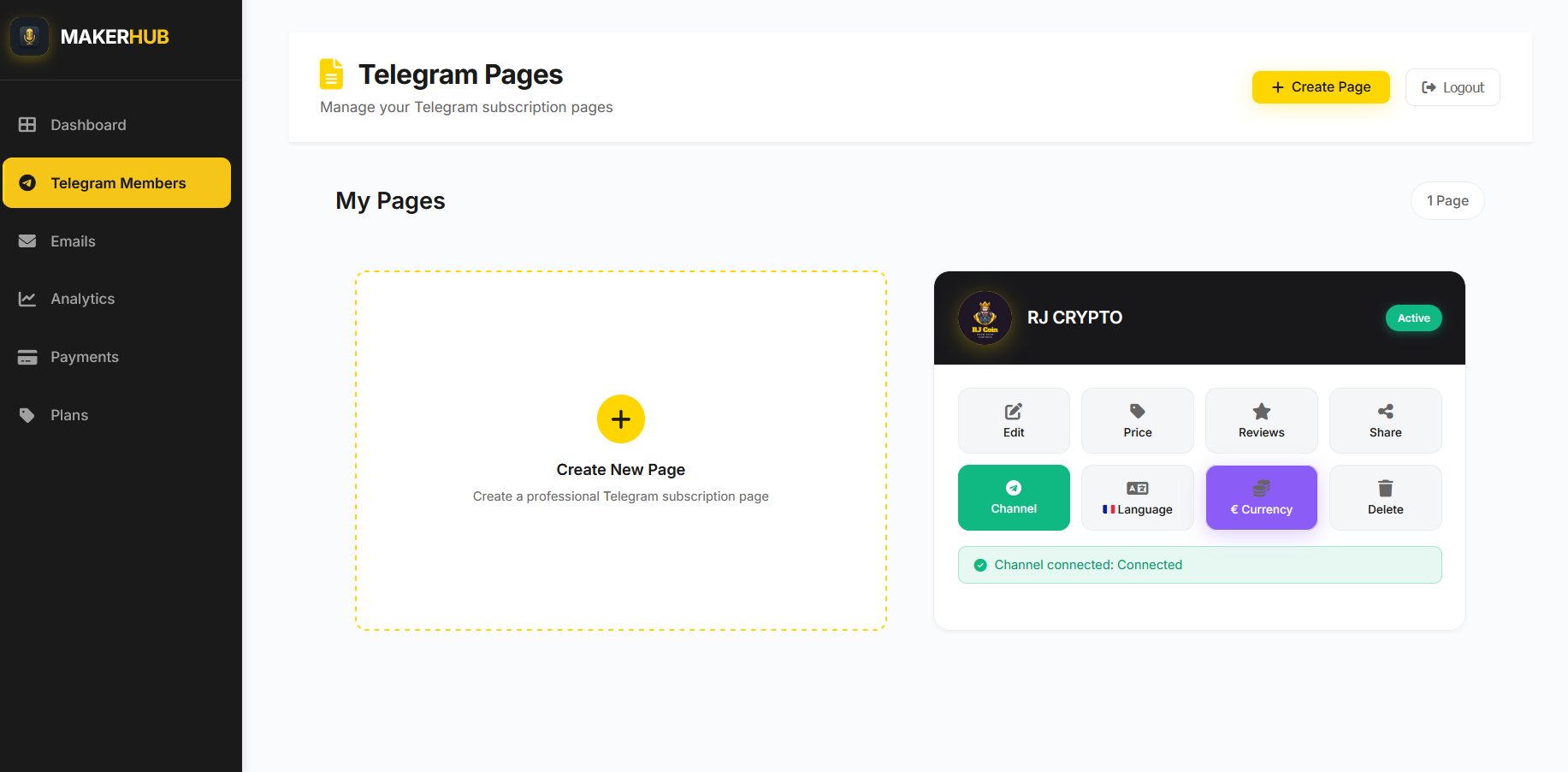 Dashboard Create Page